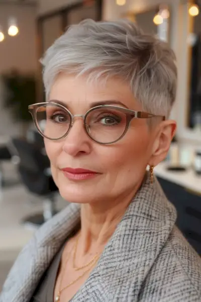 Pixie cut women over 50 with glasses