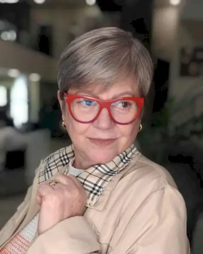 Softly Layered Pixie for an Old Lady with Glasses
