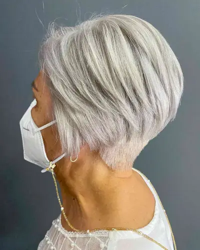 Jaw-Length Layered Silver Wedge Bob for 70-Year-Olds