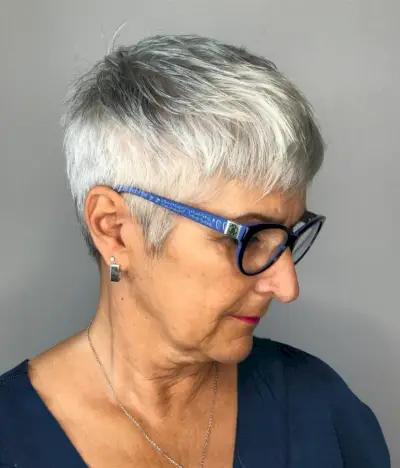short haircut for 50 year old woman with glasses