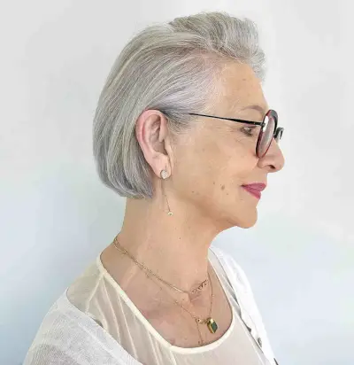 No-Fuss Gray Bob for Women Over Fifty with Glasses