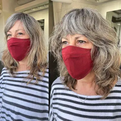 Shoulder-Length Shag with Bangs for Thick Hair