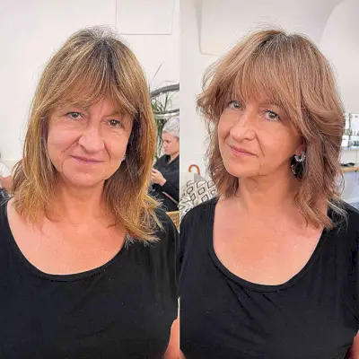 Youthful-Looking Shoulder-Length Shag with Fringe for Ladies Aged 60
