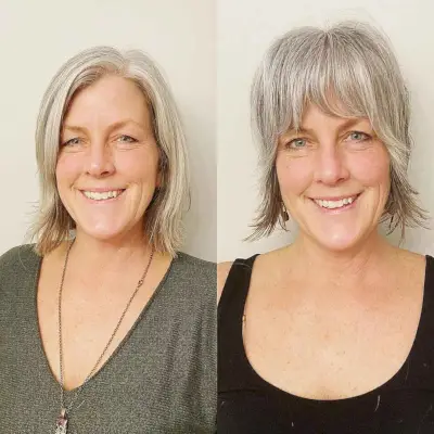 Razor-Cut Shaggy Bob with Bangs for Silver Hair