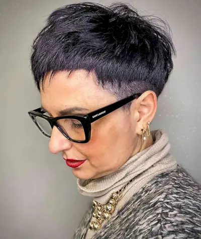 Pixie Bowl Cut for Short Hair on women past 50 with glasses