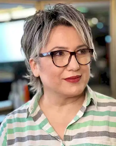 Short Piece-Y and Choppy Long Pixie Cut for Ladies Aged 50 with Glasses