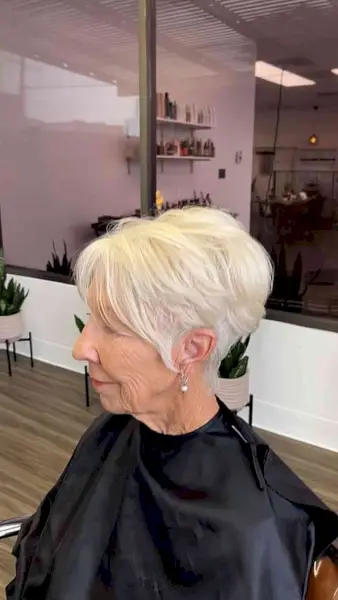 White Blonde Pixie Cut for 70-year-olds