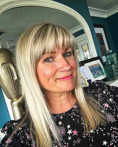 Medium Blonde Straight Hair with Choppy Bangs on 50-year-old Ladies
