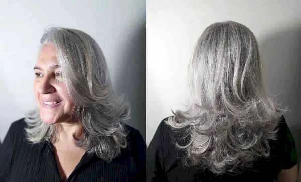 Mid-Length Grey Feathered Ends for Women Over Fifty