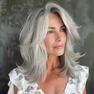 Textured lob haircut for women over 50 with thick hair