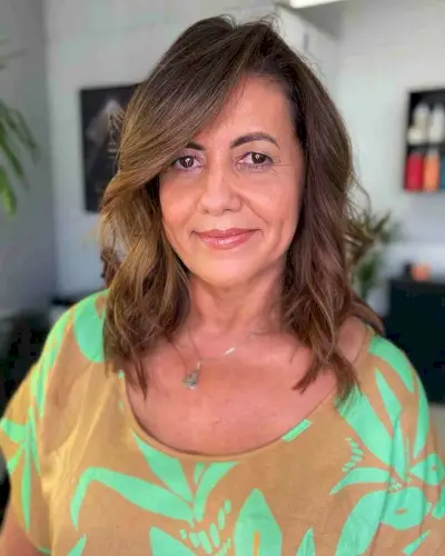 Collarbone-Length Side Part for 50-Year-Old Women