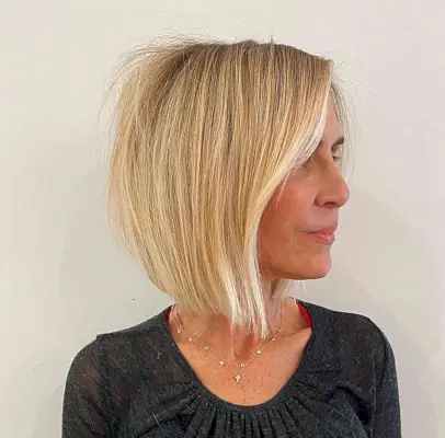 Medium-Length Angled Bob for Ladies Aged 50