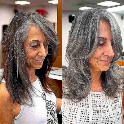 Mid-Length Silver Balayage for Women in their 50s