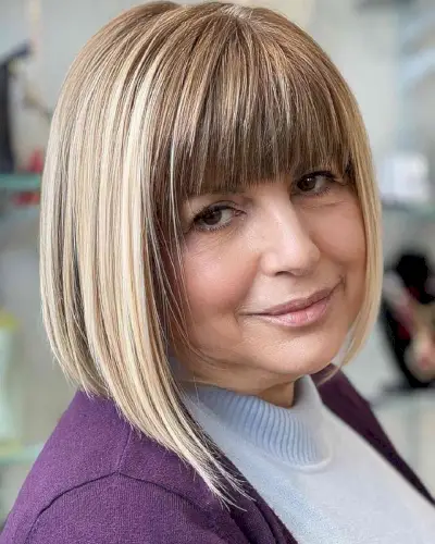 Straight Bob with Full Bangs for Thin Hair