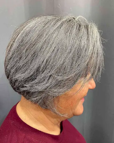 Wash-And-Wear Inverted Bob on Gray Hair