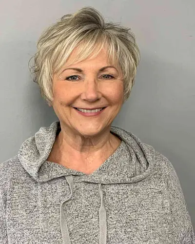 Short Bob with Blonde Highlights and Fringe for Ladies Aged 60