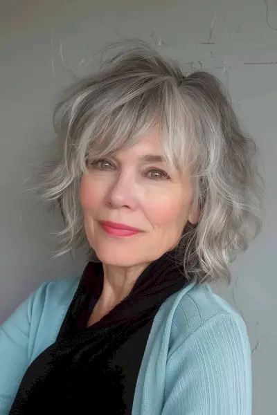 Shaggy Salt-and-Pepper Bob with Bangs