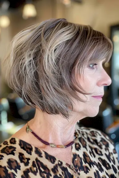 Messy Stacked Bob with Short Bangs