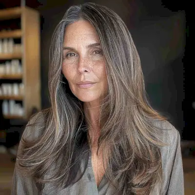 long straight haircut for a woman in her 70s