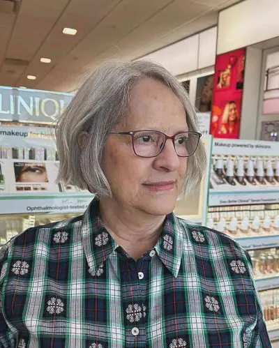 Short Side-Parted Bob for Older Women with Natural Grey Hair