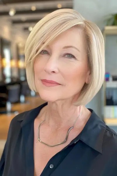 soft chin-length bob with a side part for old ladies