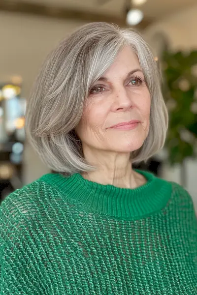blow-out bob for older women with thin hair