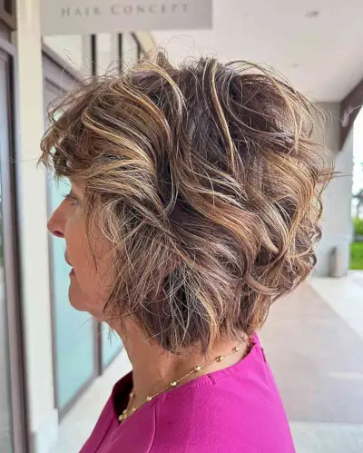 Neck-Length Voluminous Wavy Bob for an Old Lady
