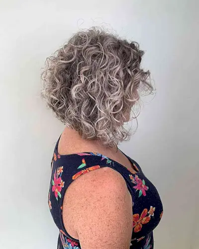 A-Line Bouncy Curly Lob for Old Ladies