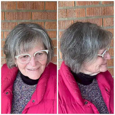 Gray Bob with Layers and Bangs for women passed 70