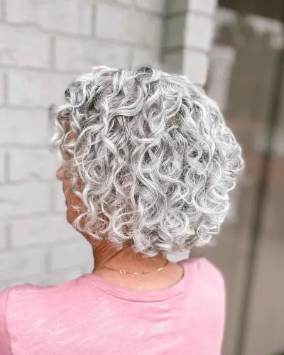 Short and Silver Haircut for Curly Hair for women past 70