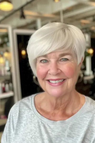 Short Pixie Cut with Bangs for 70-year-old women