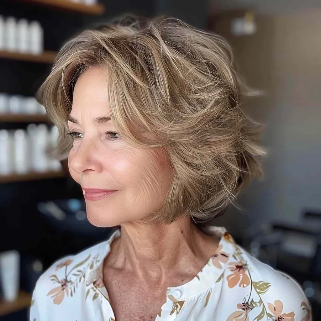 60세 이상 여성을 위한 유지 관리가 적은 샤기 밥' title=