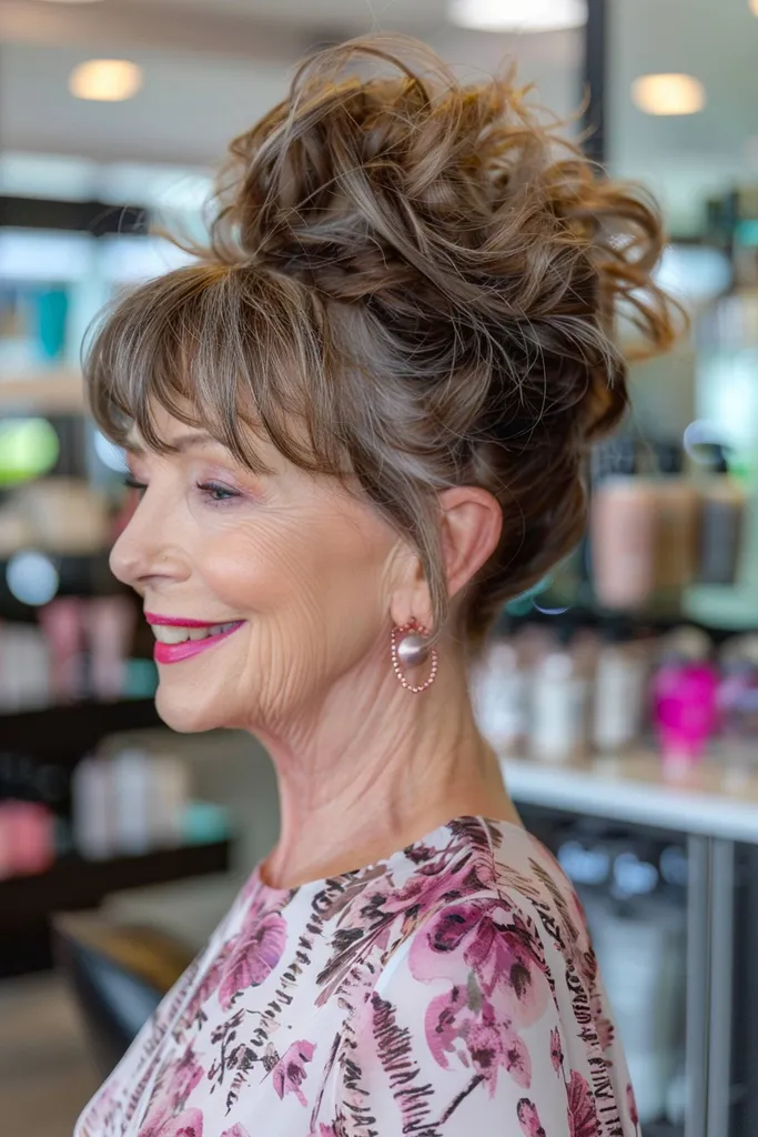 Hochsteckfrisur mit Pony für ältere Frauen' title=