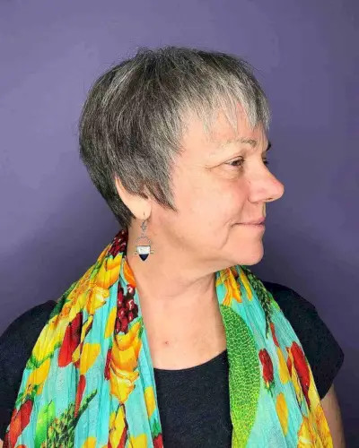 Razor Cut Pixie with Textured Bangs for Women 50 and Up