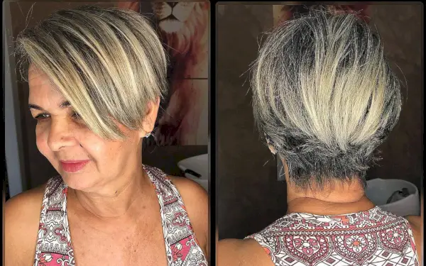 Pixie Bob with Long Side Bangs on Straight Hair for Women Over Fifty
