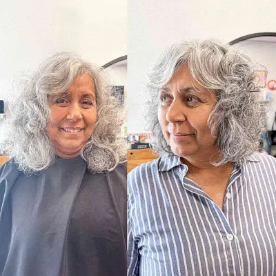 Very Messy Curls for Ladies Aged 60 with Grey Hair