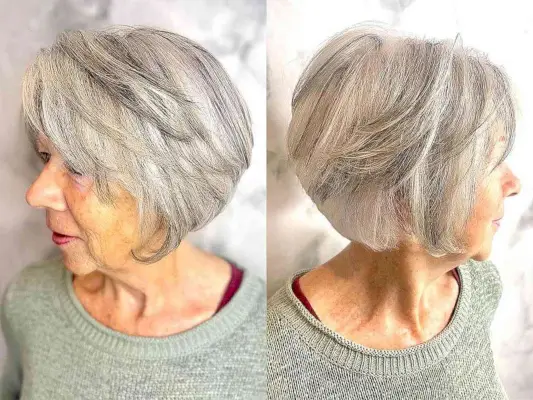 Silver Feathered Layers for 60-Year-Olds with Grey Hair
