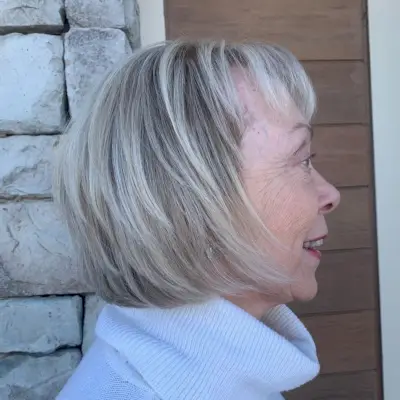 Layered bob for grey thin hair for women over 60