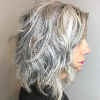 wavy gray lob for older women over 60