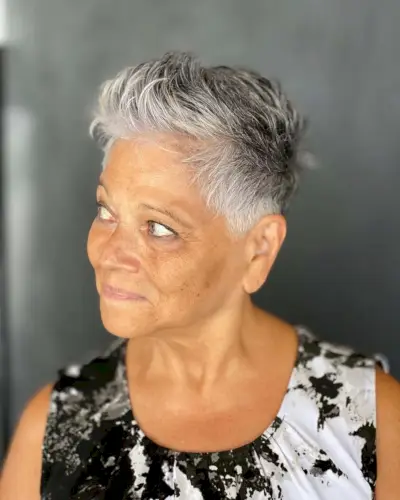short spiky pixie for gray haired women