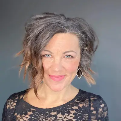 textured shag with gray ombre hair color