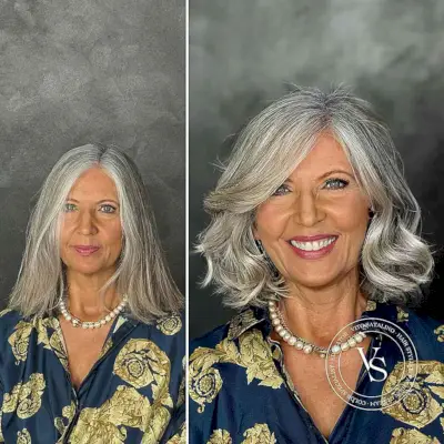 Silver Neck-Length Cut for Grey Haired Ladies Aged 60