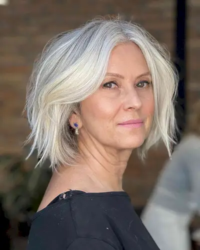 Choppy Neck-Length Grey Hairstyle for 60-Year-Olds