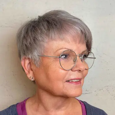 Grey Pixie Hair with Asymmetrical Bangs