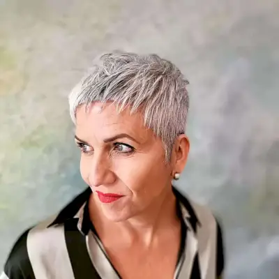 Silver Pixie with Choppy Layers for Seniors Over 60 with Thin Hair