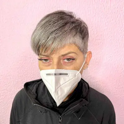 Short Side-Swept Pixie for Fine, Silver Hair