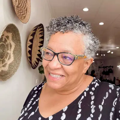 Side-Parted Pixie for Older Women with Natural Curls