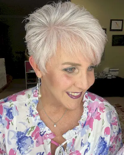 Voluminous Pixie Style for Women Aged 60 with White Hair