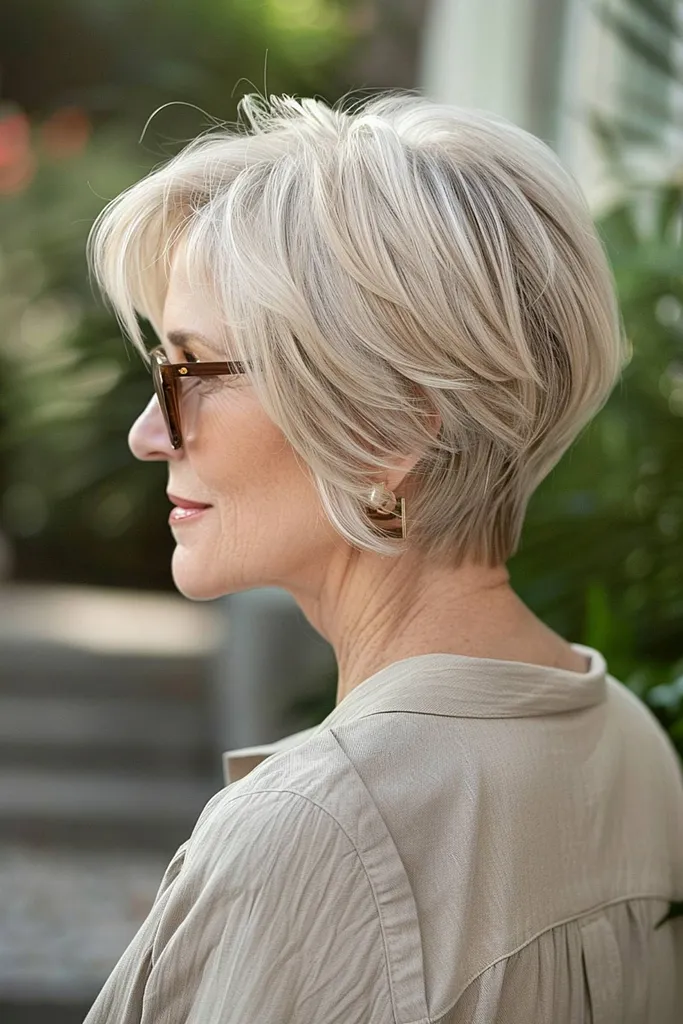 Kratek zaobljen večplastni kroj s kremasto blond odtenkom' title=