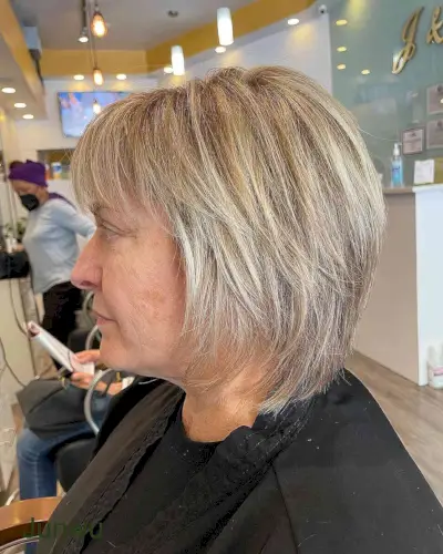 Layered Bob with Wispy Bangs for Straight Hair for 70-Year-Old Ladies